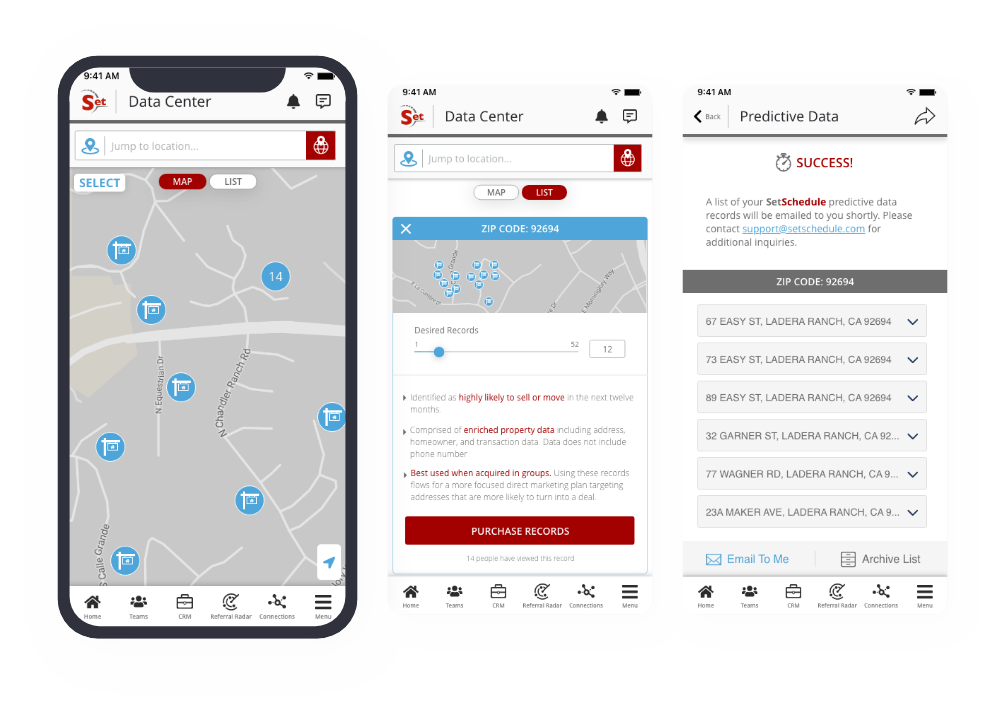 Mobile version of the SetSchedule Data Center and Predictive Data Center