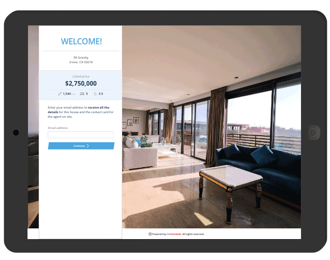 Mobile SetSchedule Open House interface for real estate agents