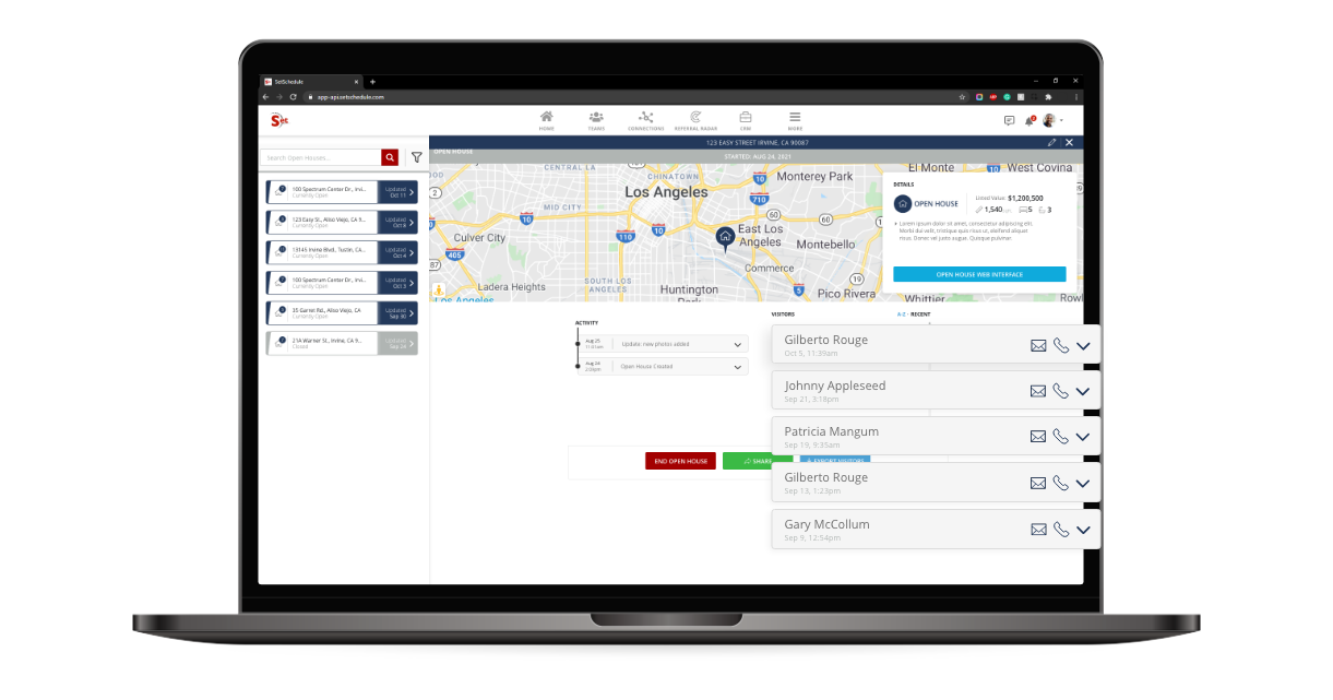 Desktop version of the SetSchedule Open House prospect information feature